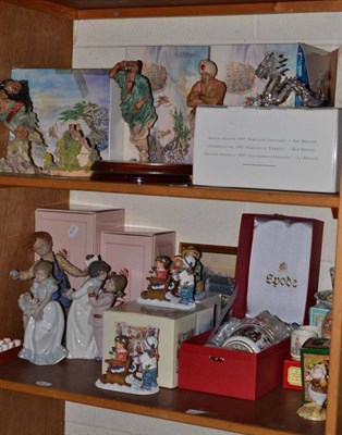 Lot 274 - Two shelves of modern collectables, including Nao, Spode, Lilliput Lane etc