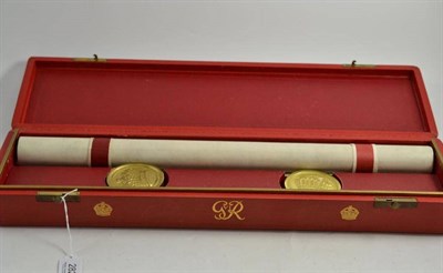 Lot 282 - A George VI commemorative indenture with red leather case