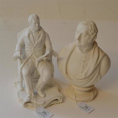 Lot 38 - A Minton Bisque Porcelain Figure of Sir Walter Scott, sitting in an armchair, wearing a frock...