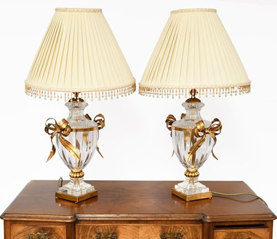 Lot 143 - A Pair of Gilt-Metal Mounted Glass Table Lamps,...