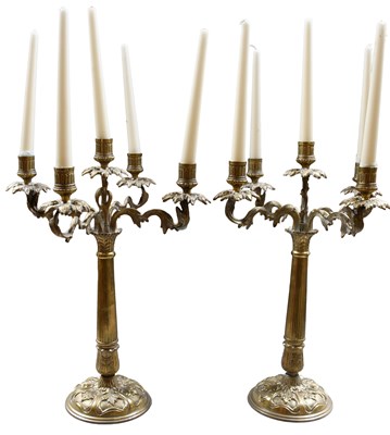 Lot 140 - A Pair of Gilt Metal Five-Light Candelabra,...