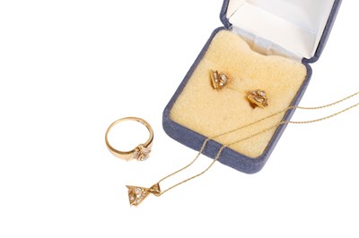 Lot 104 - A Diamond Ring, Earring and Pendant on Chain...