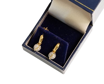 Lot 14 - A Pair of 18 Carat Gold Diamond Drop Earrings,...