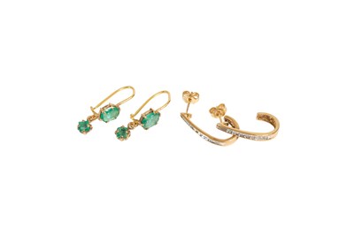 Lot 48 - A Pair of Emerald Drop Earrings, an oval cut...