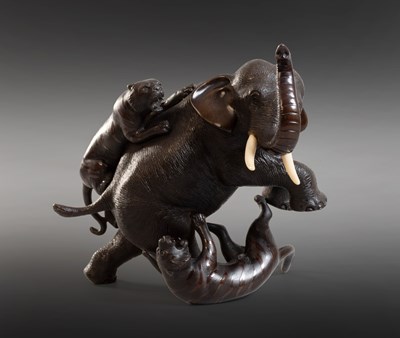 Lot 94 - A Japanese Bronze and Ivory Okimono, Meiji...