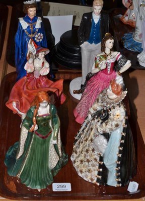 Lot 299 - Three Royal Doulton figures, two Royal Worcester figures and a Coalport figure (6)