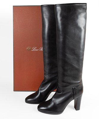 Lot A Pair of Loro Piana Black Leather Knee High...