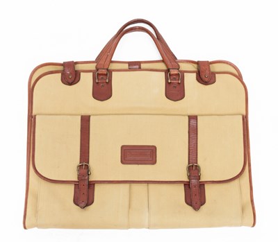 Lot A Hardy Amies Yellow Canvas and Tan Leather...
