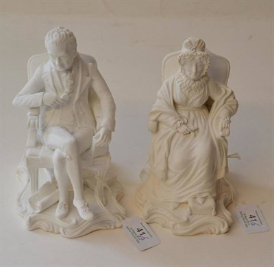 Lot 41 - A Pair of Minton Bisque Porcelain Figures of William Wilberforce and Hannah Moore, each sitting...