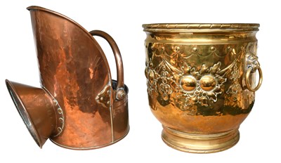 Lot 151 - A Large Brass Bucket, with lion mask and loop...