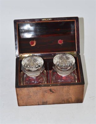 Lot 318 - A 19th century satin walnut two division scent box with two cut glass scent bottles