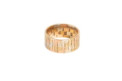 Lot 75 - A 9 Carat Gold Tri-Colour Textured Band Ring,...