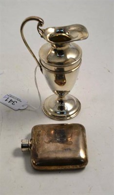 Lot 341 - Silver cream jug and hip flask