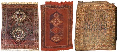 Lot 392 - Afshar Rug, the indigo field of polychrome...