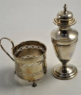 Lot 343 - Silver caster and a silver cup