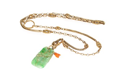 Lot 57 - A Fancy Link Chain, suspending a carved jade...