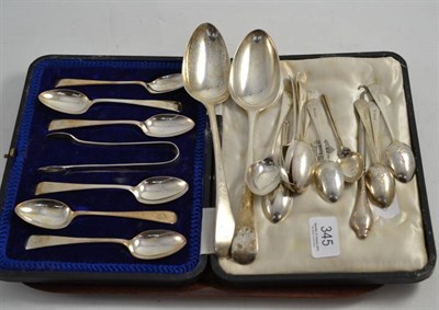 Lot 345 - Two Georgian silver spoons and a quantity of silver teaspoons