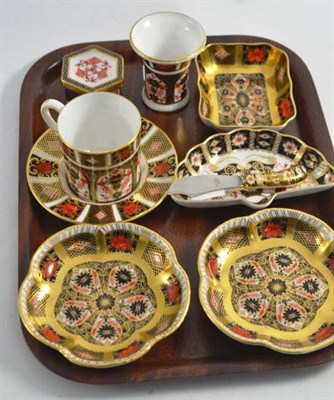 Lot 352 - Royal Crown Derby Imari including two shaped dishes, a pin dish, cup and saucer, vase etc