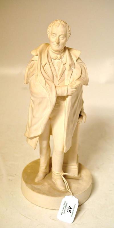Lot 45 - A Minton Bisque Porcelain Figure of the Duke of Wellington, standing, a coat over his shoulder,...