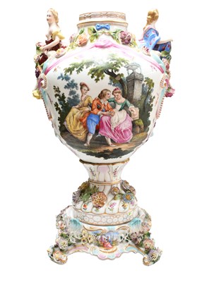 Lot 16 - A Large Meissen Style Porcelain Vase on Stand,...