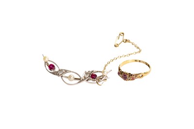 Lot 130 - A Ruby, Diamond and Seed Pearl Brooch, of...