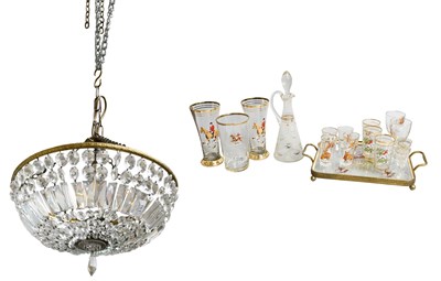 Lot 161 - A Gilt Metal And Glass Lustre Bag Form Ceiling...