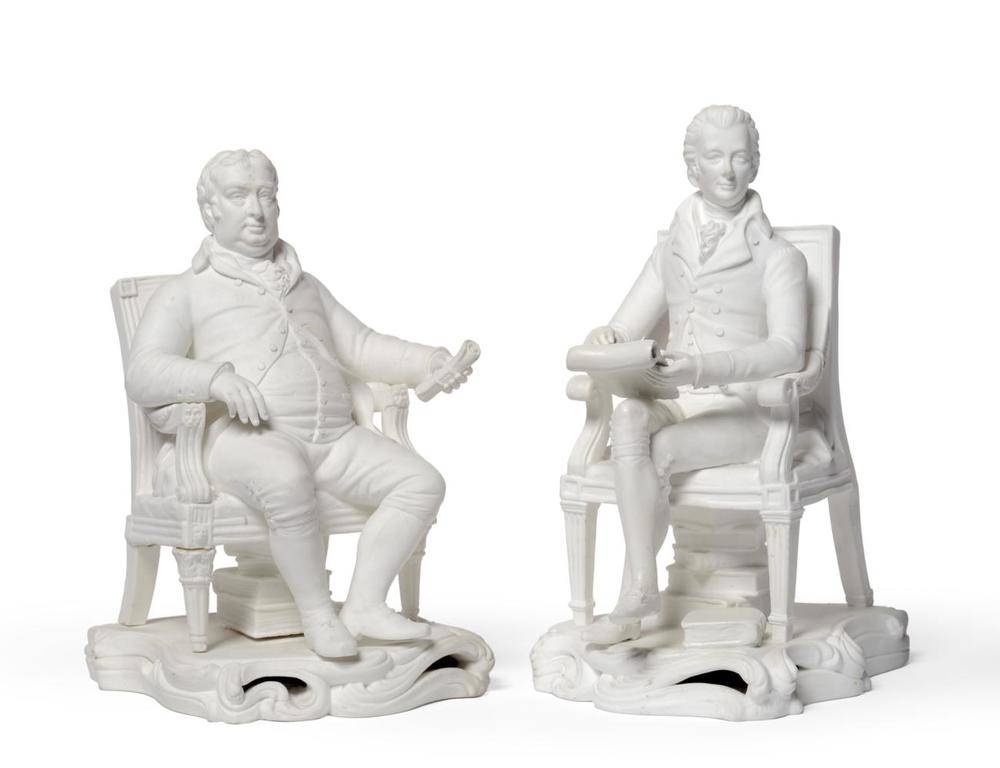 Lot 46 - A Minton Bisque Porcelain Figure of Charles James Fox, sitting in an armchair, a scroll in his left
