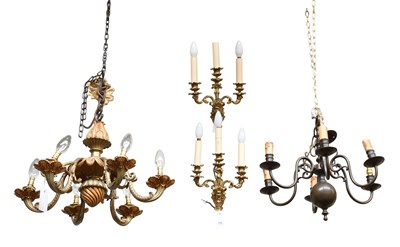 Lot 489 - A Pair of Gilt-Metal Three Branch Wall Sconces,...