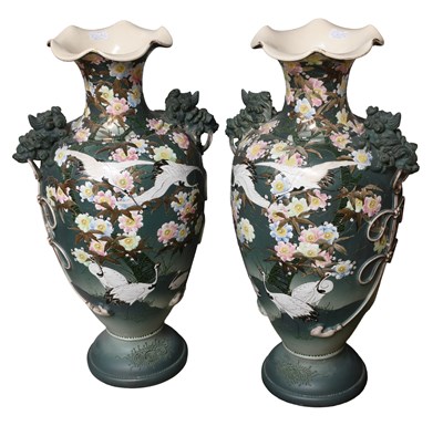 Lot 236a - A Large Pair of Satsuma Earthenware Vases,...