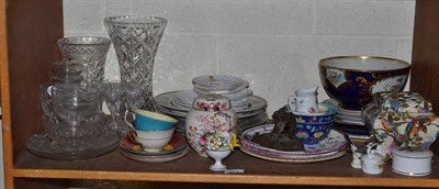 Lot 374 - A shelf of cut glass and decorative ceramics