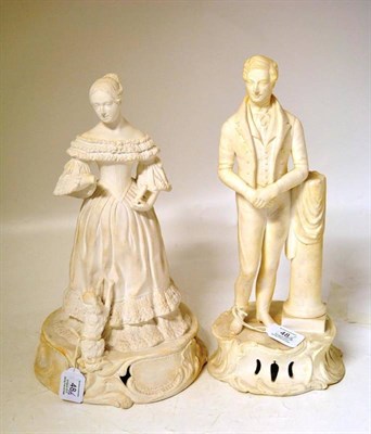 Lot 48 - A Minton Bisque Porcelain Figure of Prince Albert, standing in a frock coat, his hands crossed,...