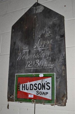 Lot 400 - Hudson's Soap enamel sign, Father Christmas Colgate Palmolive advertising board and a Bovril...