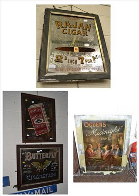 Lot 401 - Three advertising mirrors Hignett's Smoking Mixture, 'Butterfly Cigarettes', 'Rajah Cigar' and...