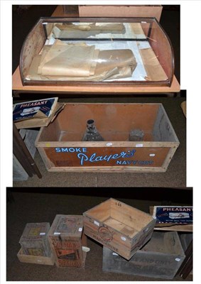 Lot 403 - Seven various advertising crates including Coleman's and Players and a glass shop counter (8)