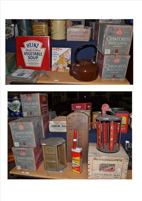 Lot 405 - Seven Crawford's Biscuits advertising tins and an Armistead's Celebrated Mustard tin, a Kiwi...