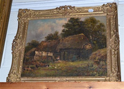 Lot 410 - After Owen Bowen oil on canvas, figure and barn