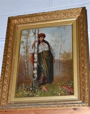 Lot 411 - Oil on canvas of a gypsy girl, signed Lawrence Blyth