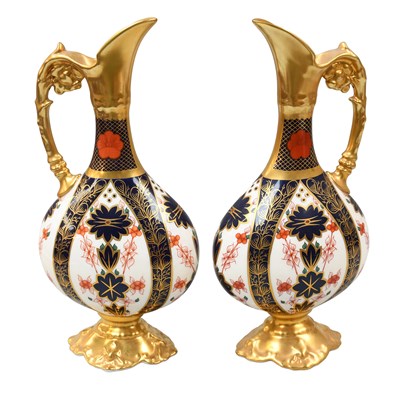 Lot A Pair of Royal Crown Derby Porcelain Ewers,...
