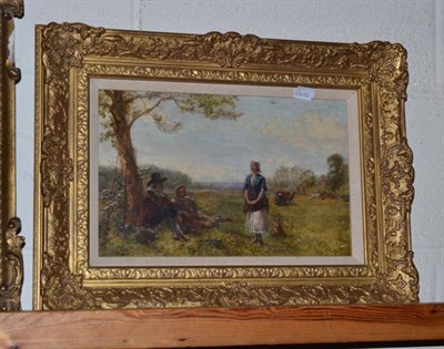 Lot 419 - Small oil painting by Walter Field, 'The Milkmaid's song to Isaak Walton'