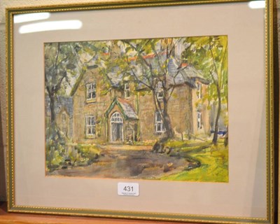 Lot 431 - Rowland Henry Hill (1873-1952), Country house with trees beside a drive, signed and dated 1938,...