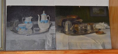 Lot 435 - Pair of unframed oils on board, still life