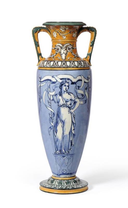 Lot 53 - A Large Wedgwood Queensware Vase, painted by Emile Lessore, circa 1861, of slender baluster...