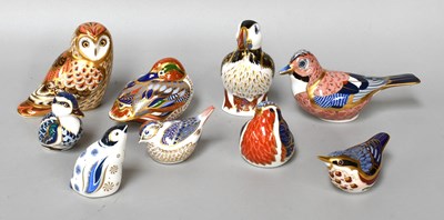 Lot Royal Crown Derby Porcelain Bird Paperweights,...