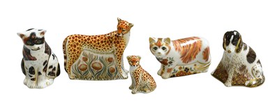 Lot Royal Crown Derby Porcelain Cat Paperweights,...