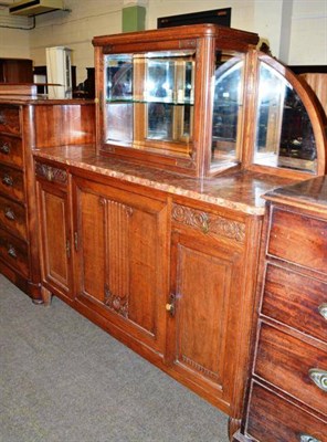 Lot 491 - Art Deco French carved oak display cabinet with marble top