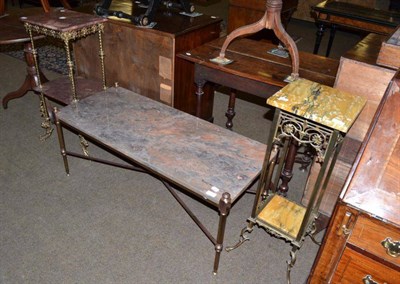 Lot 551 - French two tier marble stand, another two tier stand and a rectangular coffee table