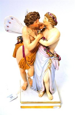 Lot 65 - A Meissen Porcelain Figure Group of Cupid and Psyche, circa 1900, both figures loosely draped...