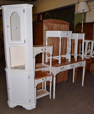 Lot 564 - Six pieces of white painted furniture comprising corner cupboard, pair of single drawer side...