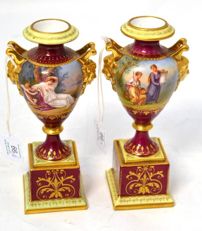 Lot 66 - A Pair of "Vienna " Porcelain Urn Shaped Vases, circa 1900, decorated with "Edward u.Eleanorai...