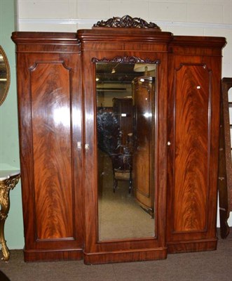 Lot 572 - Victorian mahogany three door breakfront wardrobe